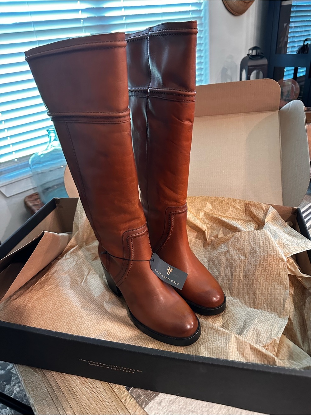 Frye tall caramel boots in wide calf